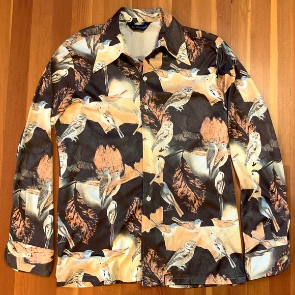 Donegal Other - Vintage Owls and Songbirds '70s Poly shirt L